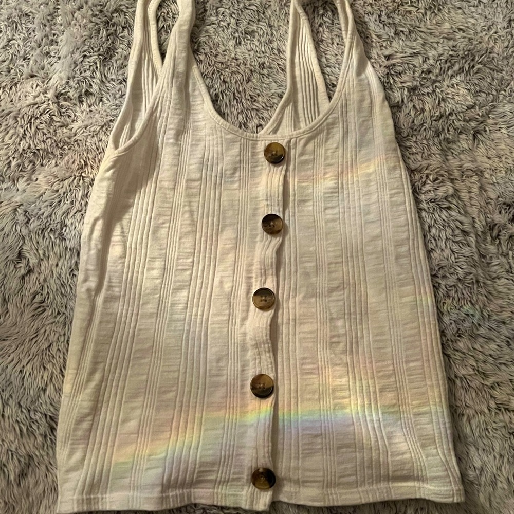 American Eagle White Button Front Tank Top Size Small